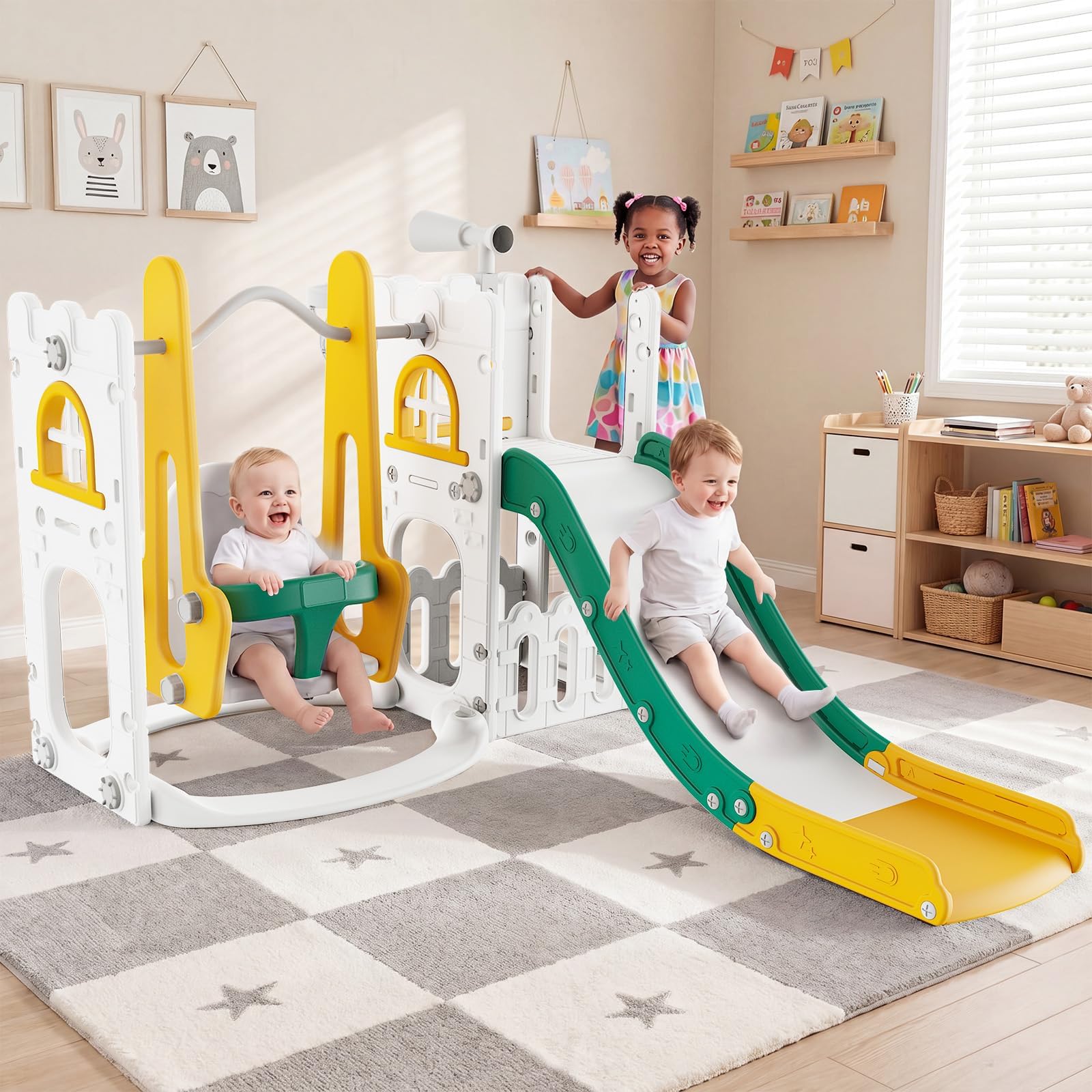Kids Outdoor Playhouse - 7 in 1 Toddler Slide And