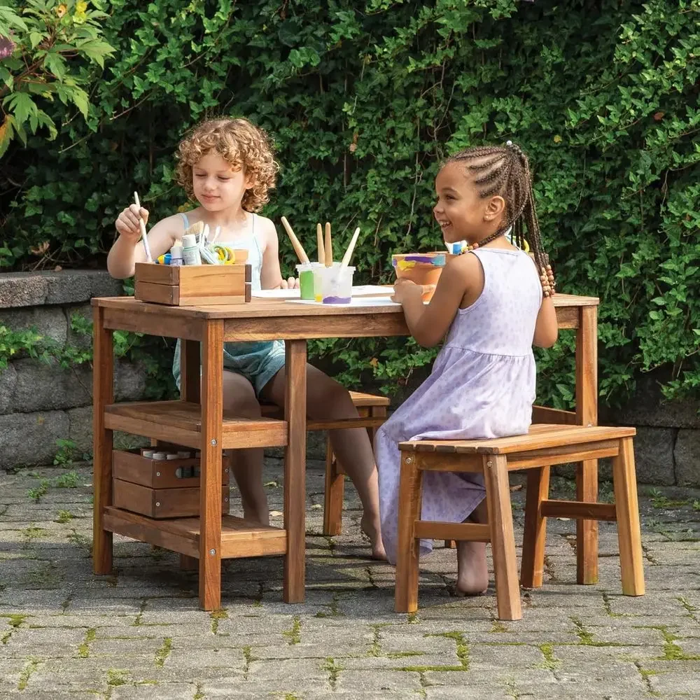 Kids Outdoor Wooden Table - Kids Outdoor Crat Table and 2