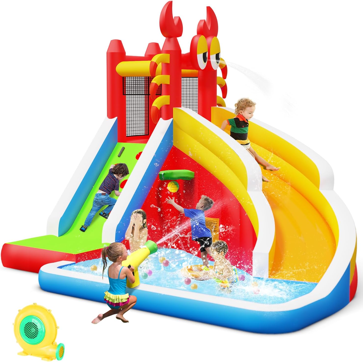 Kids Outdoor Basketball Hoop - Large Inflatable Bounce House with Water