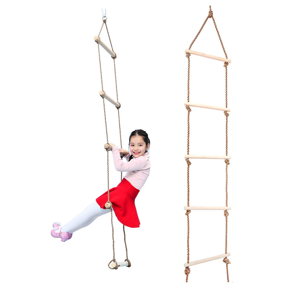 Kids Outdoor Ladder - Kids Climbing Wooden Rope Ladder for