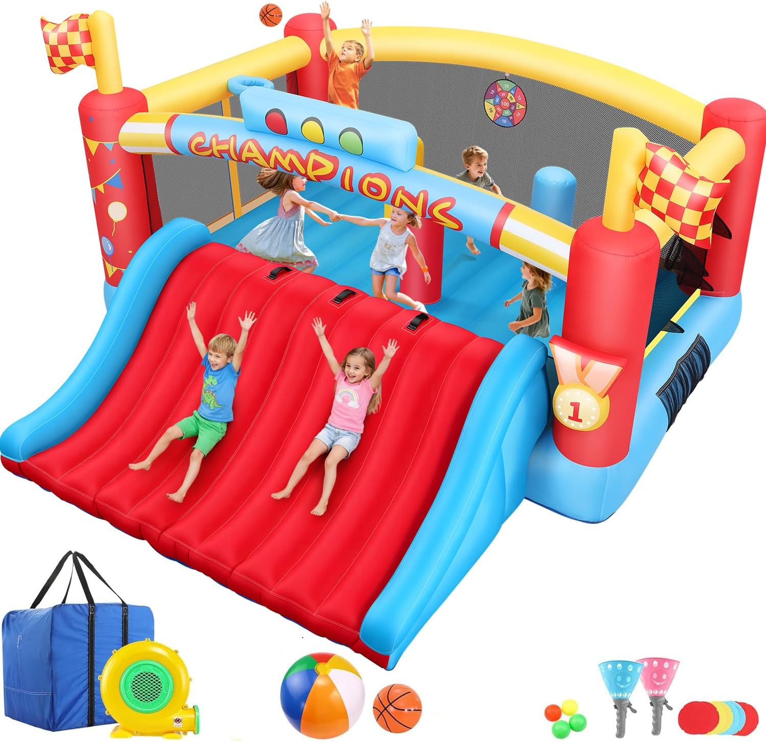 Kids Outdoor Basketball Hoop - 13FT Big Inflatable Bounce House for