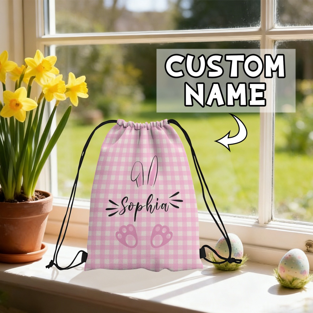 Kids Outdoor Easter Gifts - Personalized Easter Bunny Drawstring Backpack Custom