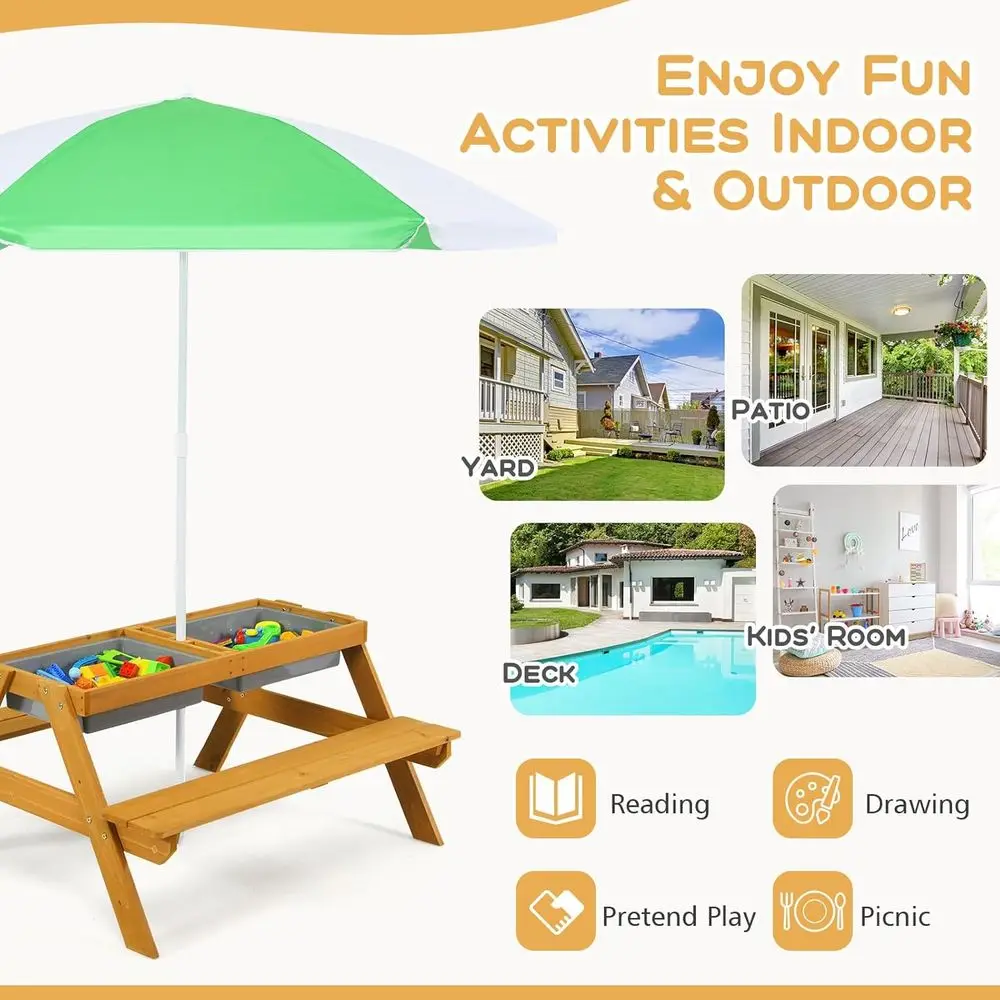 3-in-1 Height-Adjustable Umbre - Kids Outdoor Wooden Table ulasan dan harga