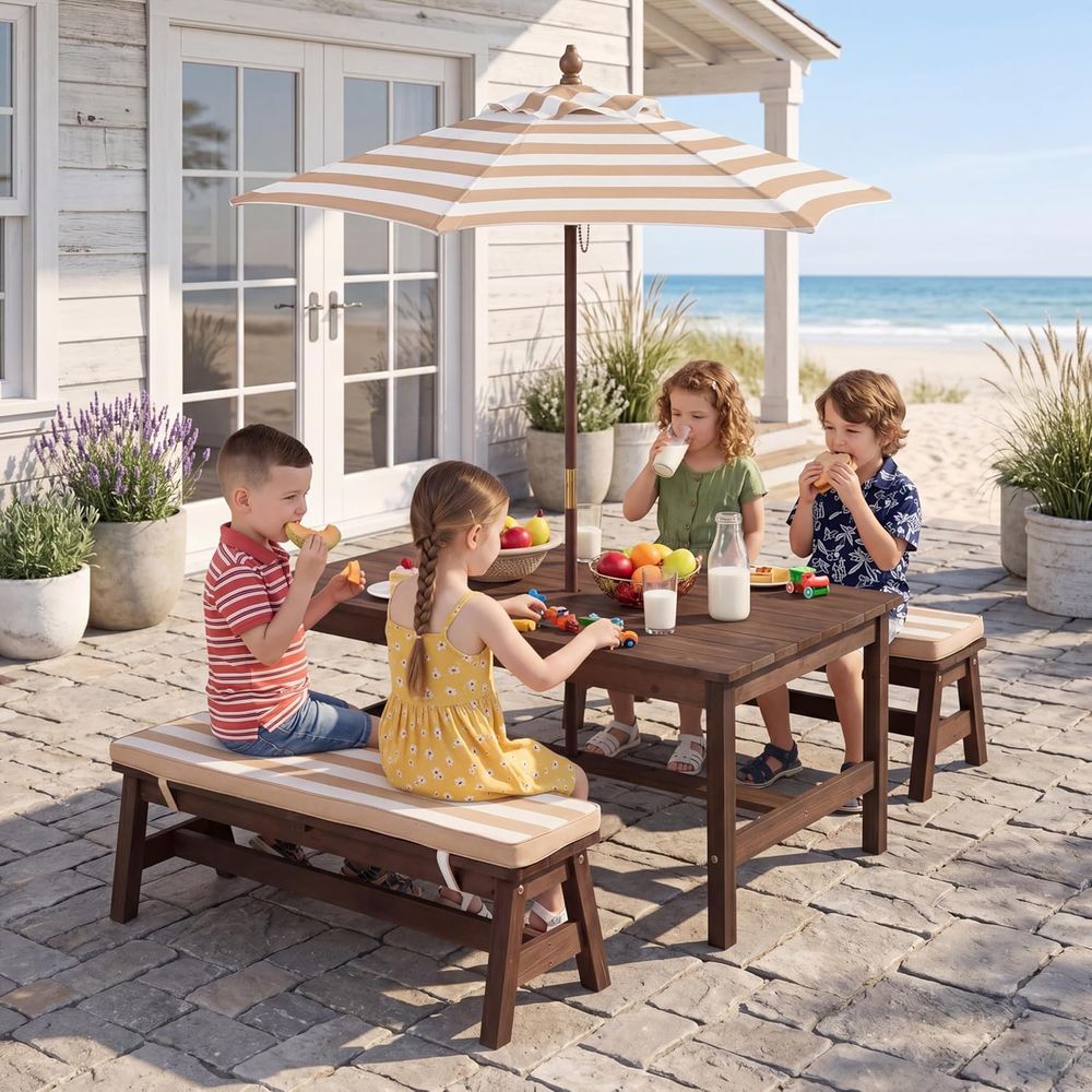 Kids Picnic Table, Large 42“x  - Kids Outdoor Wooden Table ulasan dan harga