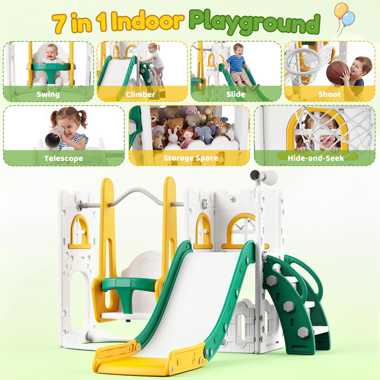 7 in 1 Toddler Slide And Swing - Kids Outdoor Playhouse ulasan dan harga