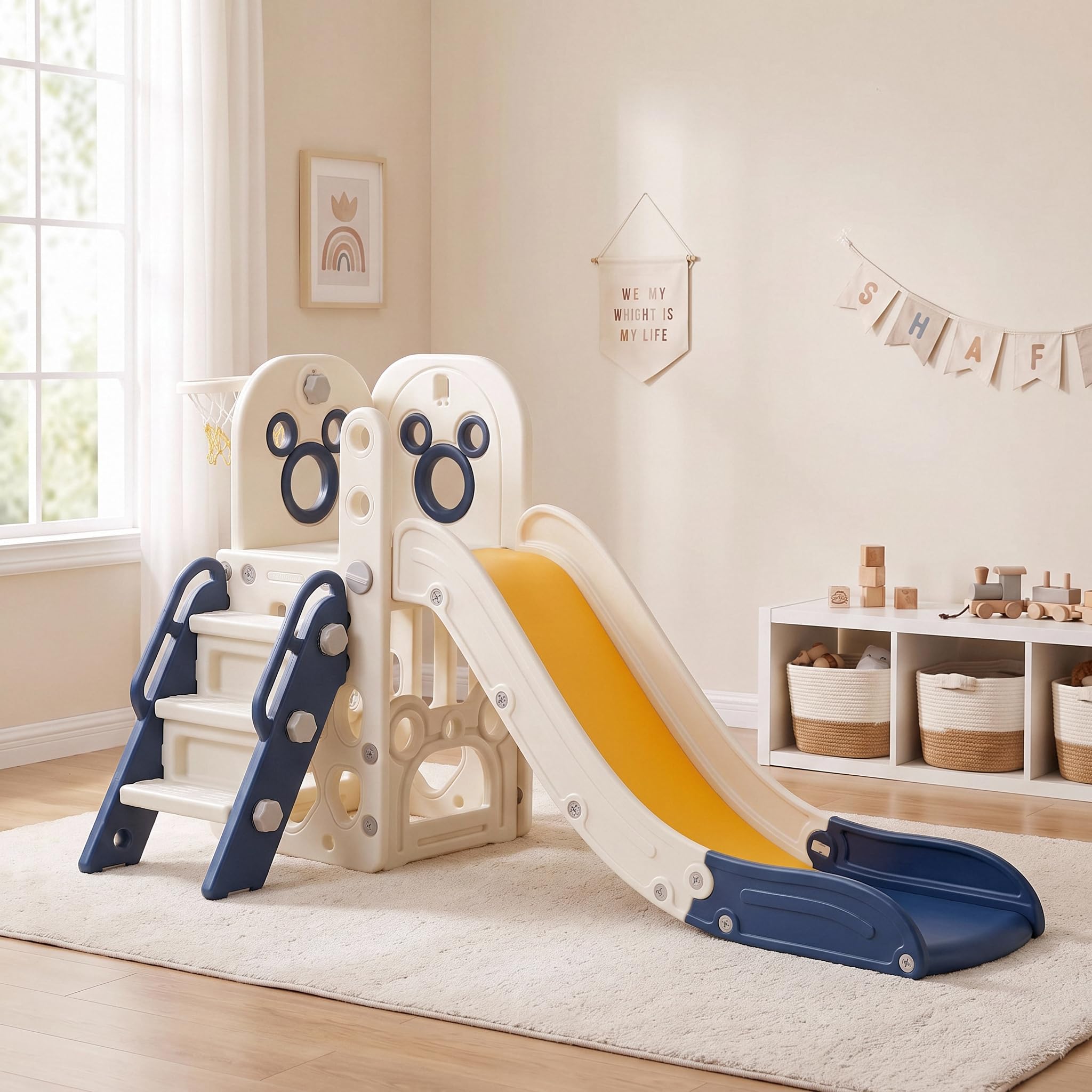 6 in 1 Toddler Slide Playset,  - Kids Outdoor Basketball Hoop ulasan dan harga