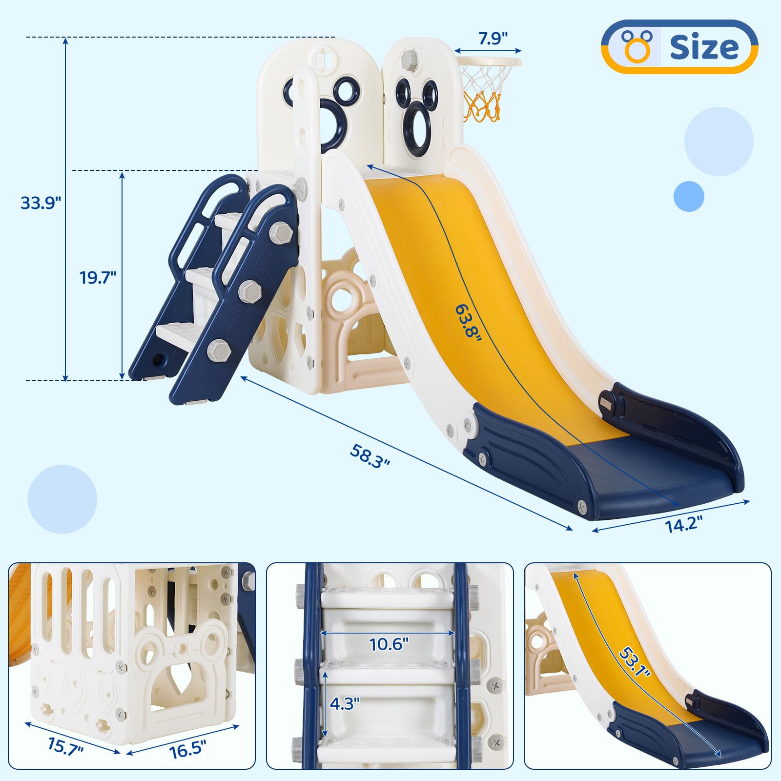 6 in 1 Toddler Slide Playset,  - Kids Outdoor Basketball Hoop ulasan dan harga