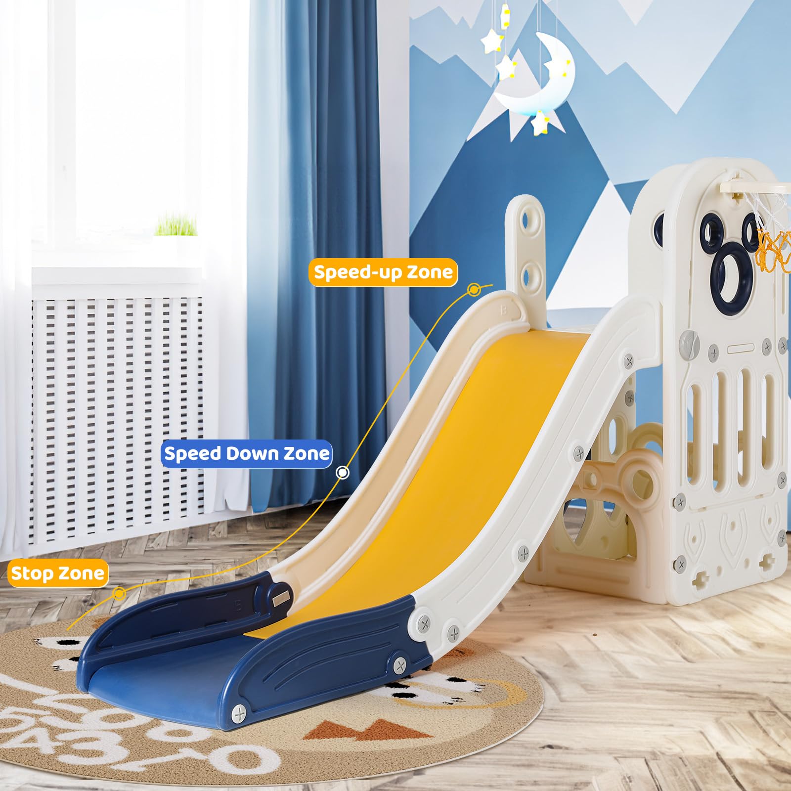 6 in 1 Toddler Slide Playset,  - Kids Outdoor Basketball Hoop ulasan dan harga