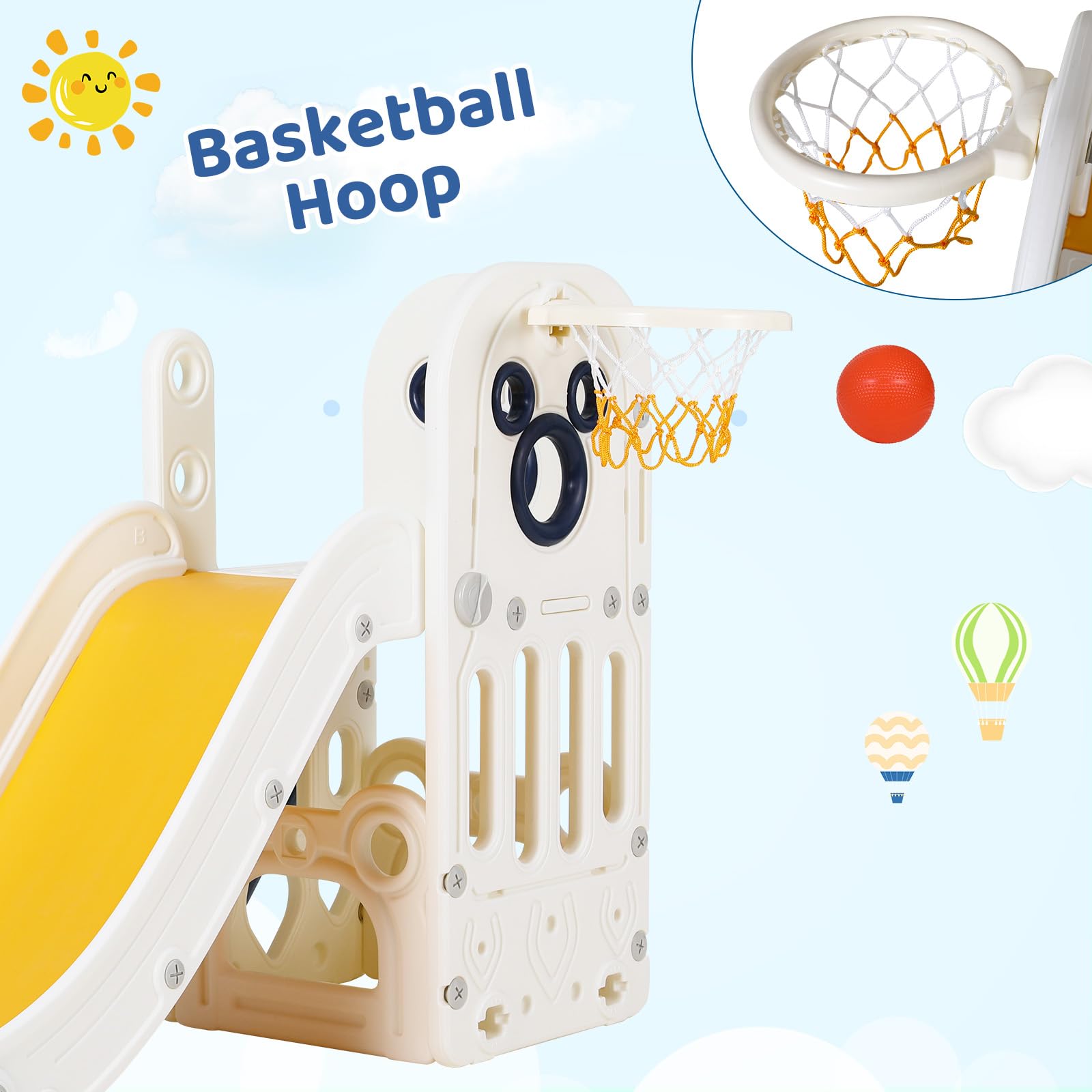 6 in 1 Toddler Slide Playset,  - Kids Outdoor Basketball Hoop ulasan dan harga