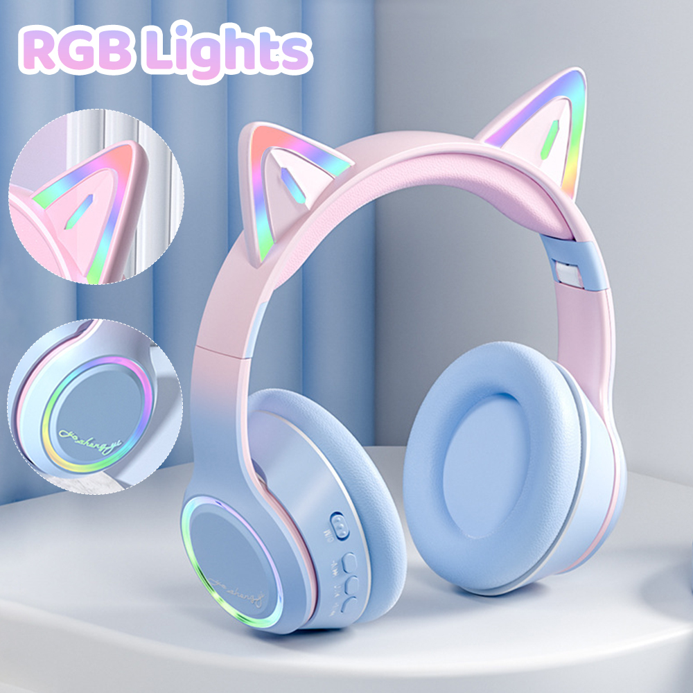 RGB Cat Ear Bluetooth Headphon - Kids Outdoor Music ulasan dan harga