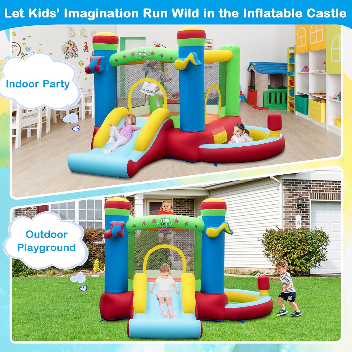 Inflatable Bounce House with B - Kids Outdoor Basketball Hoop ulasan dan harga