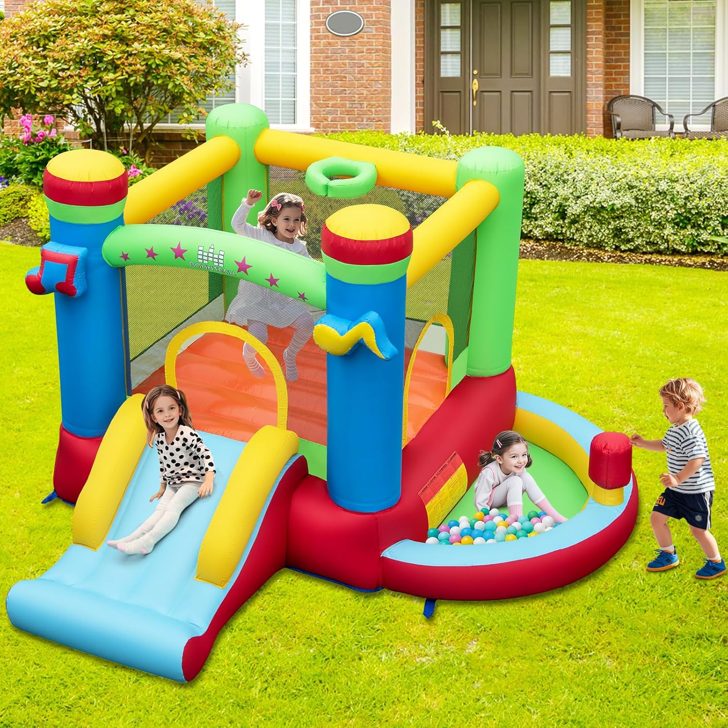 Inflatable Bounce House with B - Kids Outdoor Basketball Hoop ulasan dan harga