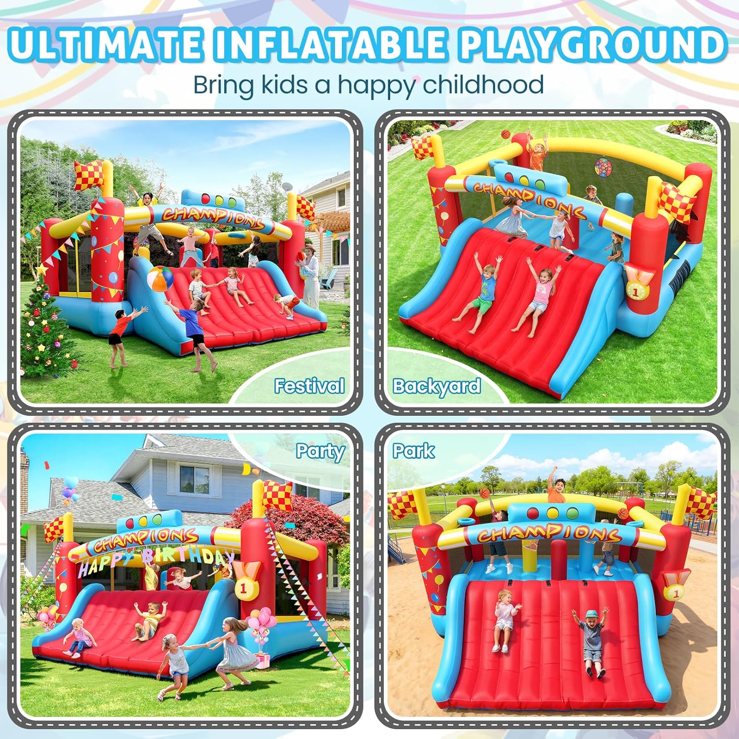 13FT Big Inflatable Bounce Hou - Kids Outdoor Basketball Hoop ulasan dan harga