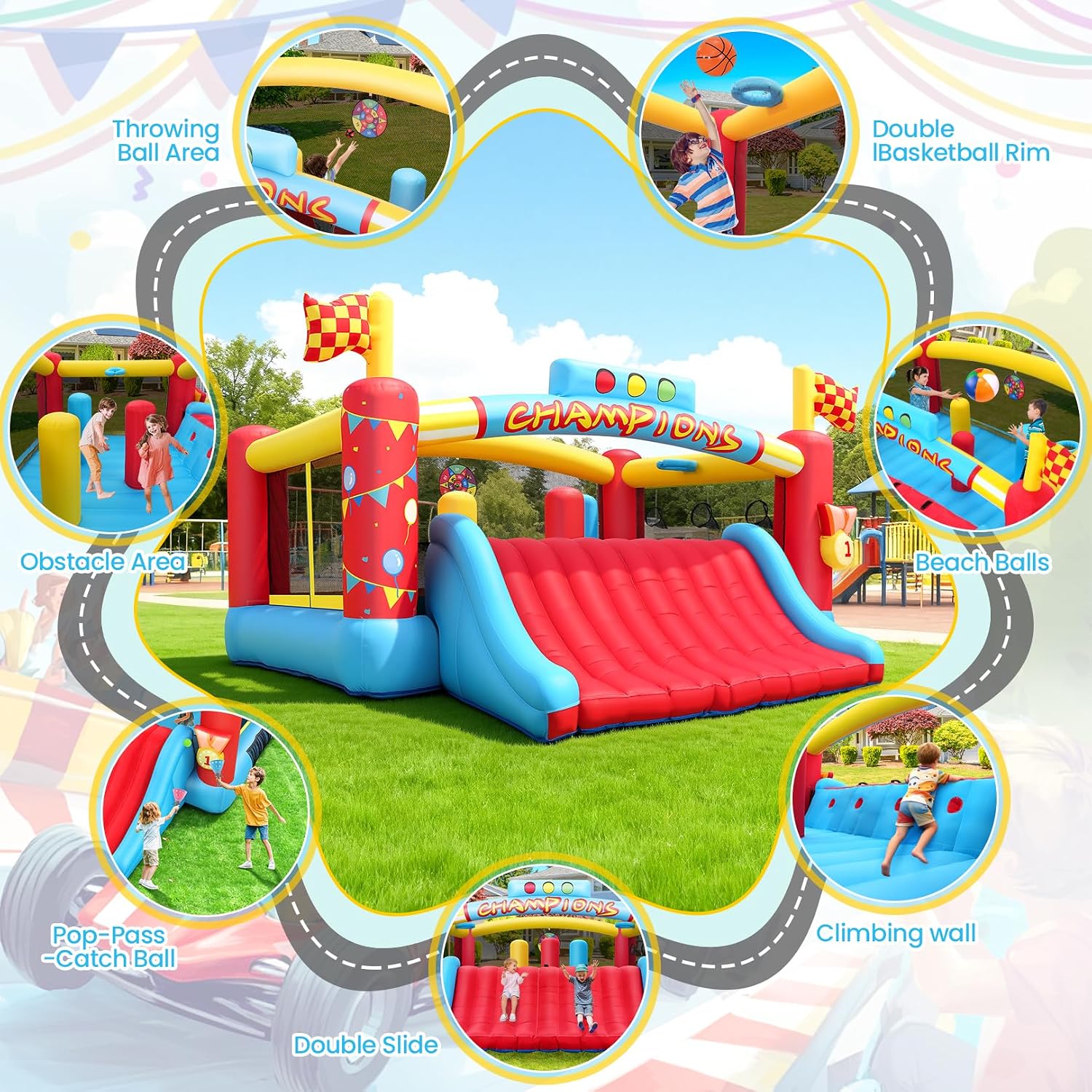 13FT Big Inflatable Bounce Hou - Kids Outdoor Basketball Hoop ulasan dan harga